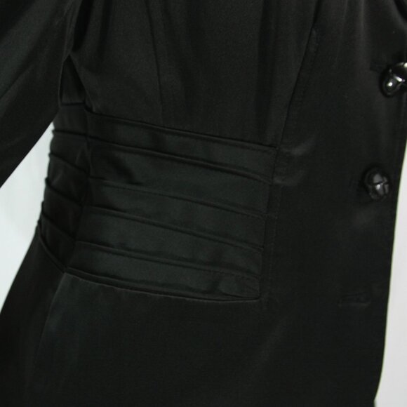 Sharagano Black Satin Notched Collar Blazer Jacket Leopard Print Lining 4 - Picture 6 of 9